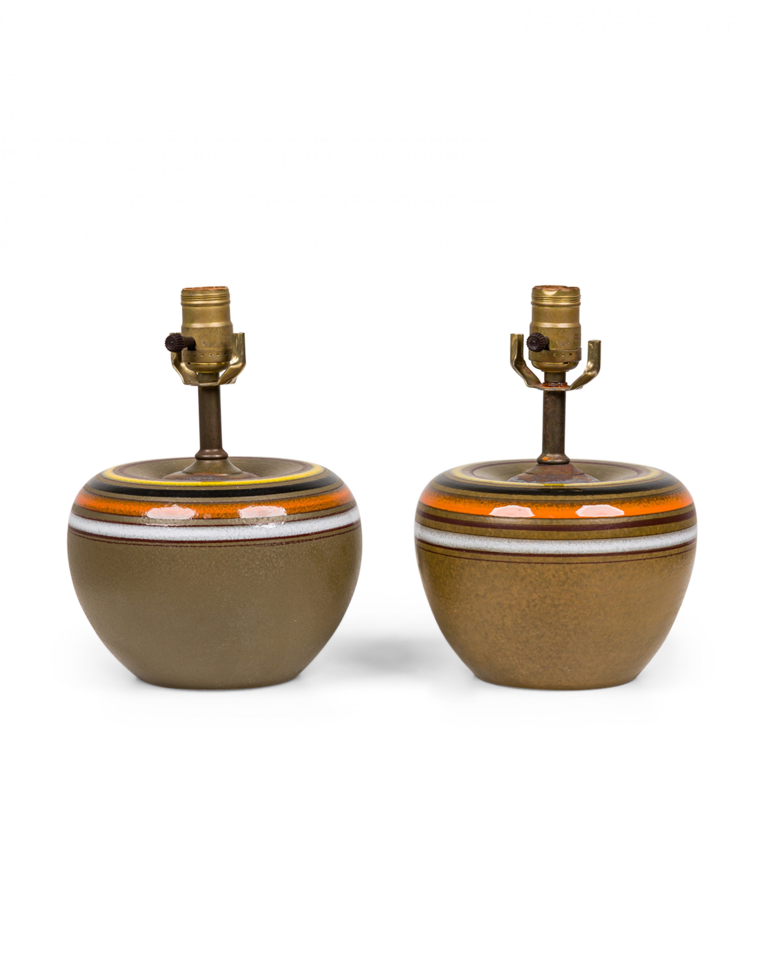 Pair of aldo londi for bitossi rosenthal netter mid century italian striped ceramic table lamps