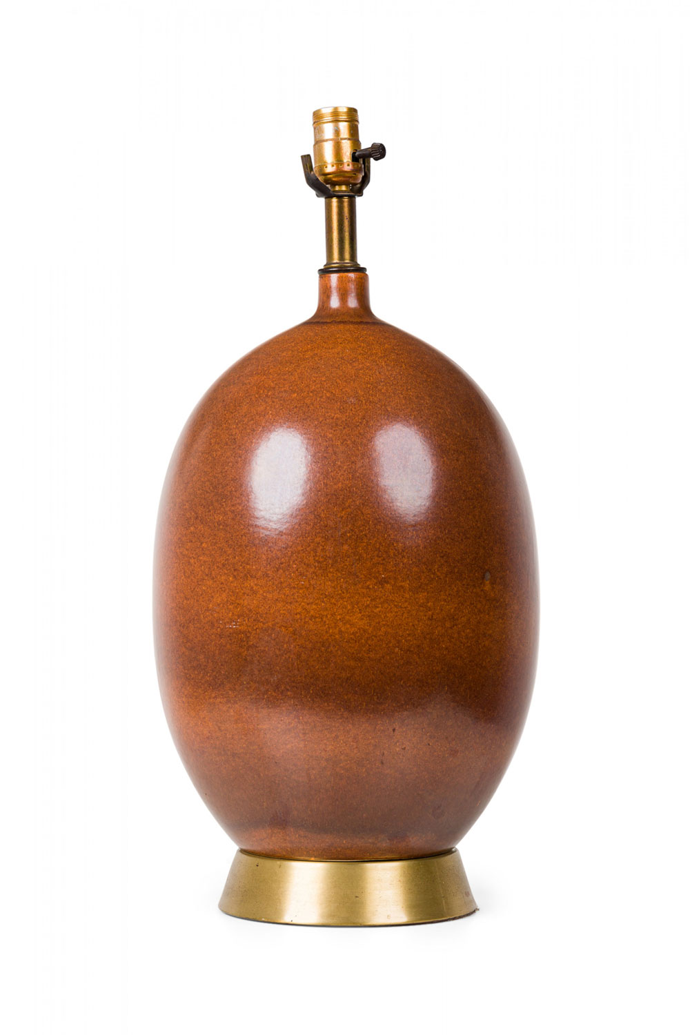 Mid century american ceramic brown egg form table lamp on brass base