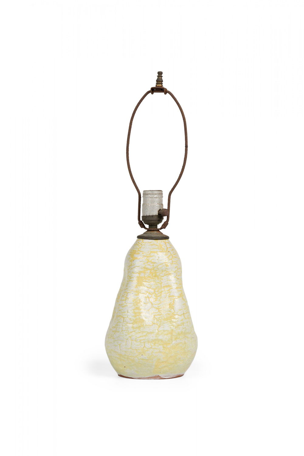 Mid century american ceramic pinched table lamp in canary yellow and white glaze
