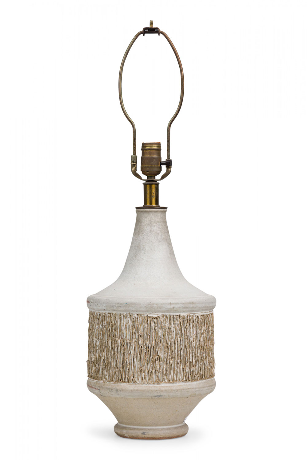 Design technics mid century american ceramic heavy texture beige chalk glazed table lamp