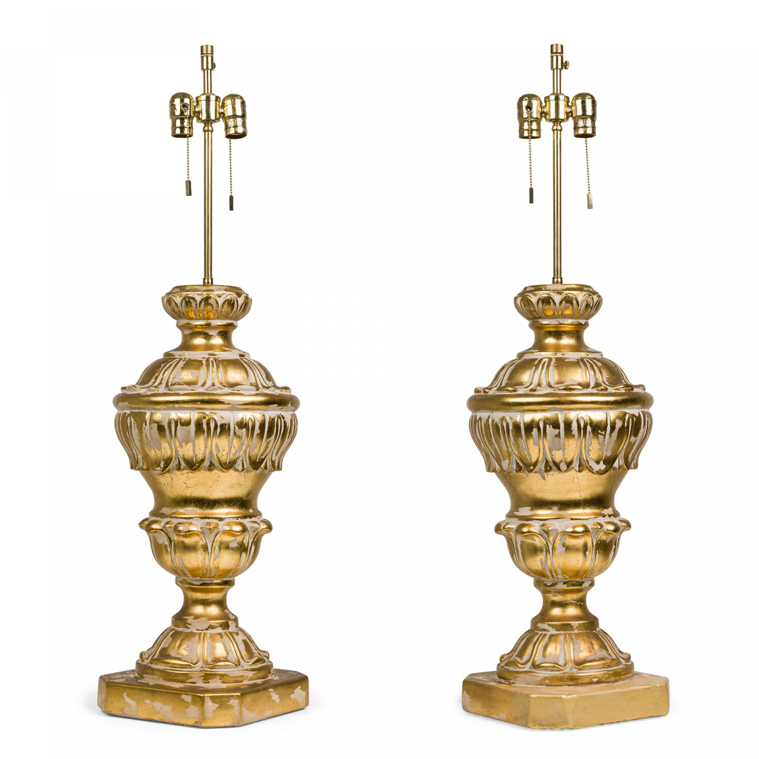 Pair of frederick cooper mid century american plaster parcel gilt baluster table lamps