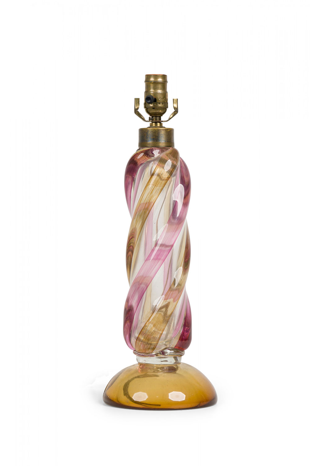 Seguso mid century italian handblown twisted glass orange and pink table lamp 