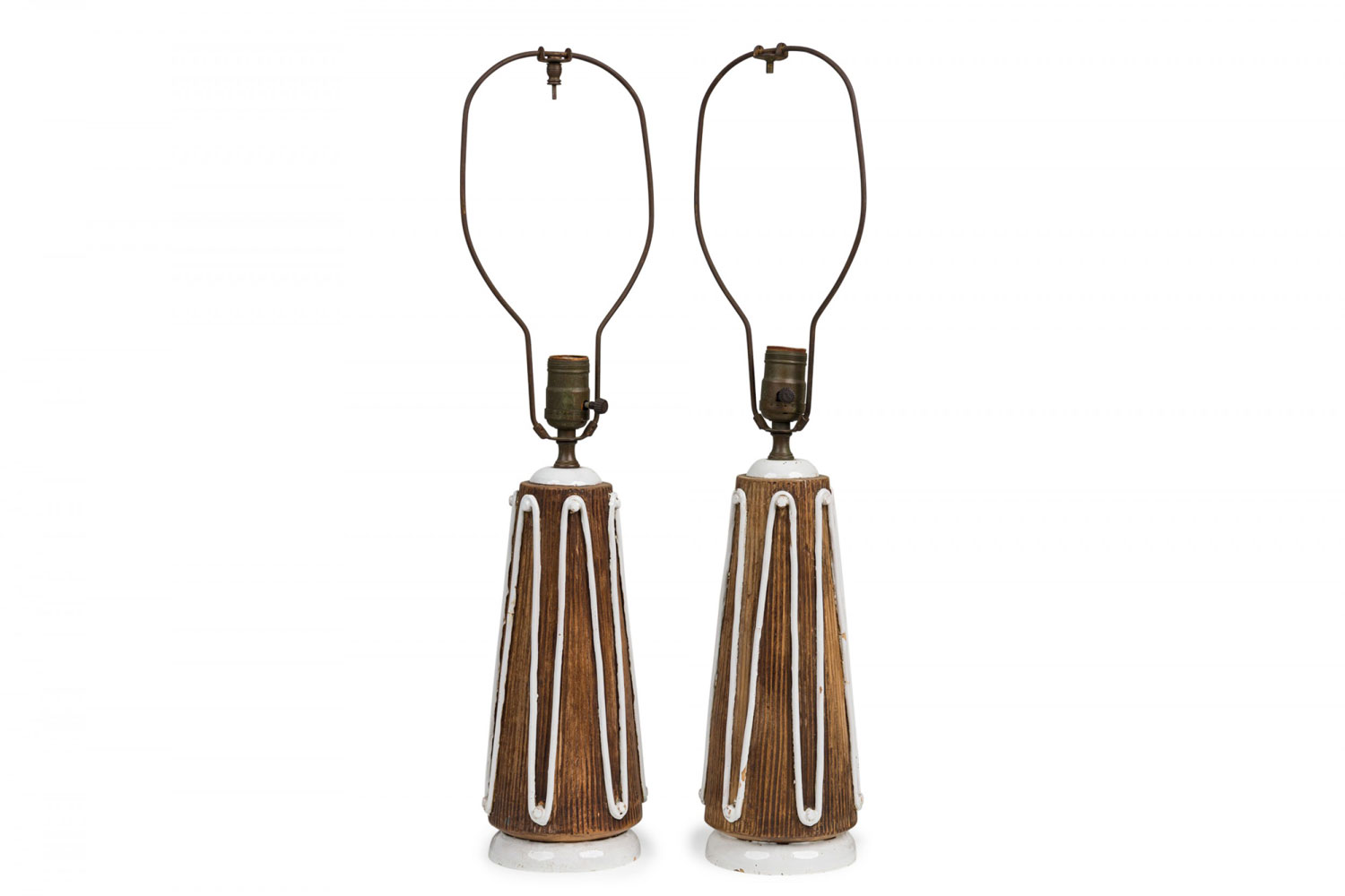 Pair of ugo zaccagnini mid century italian ceramic cats cradle table lamps