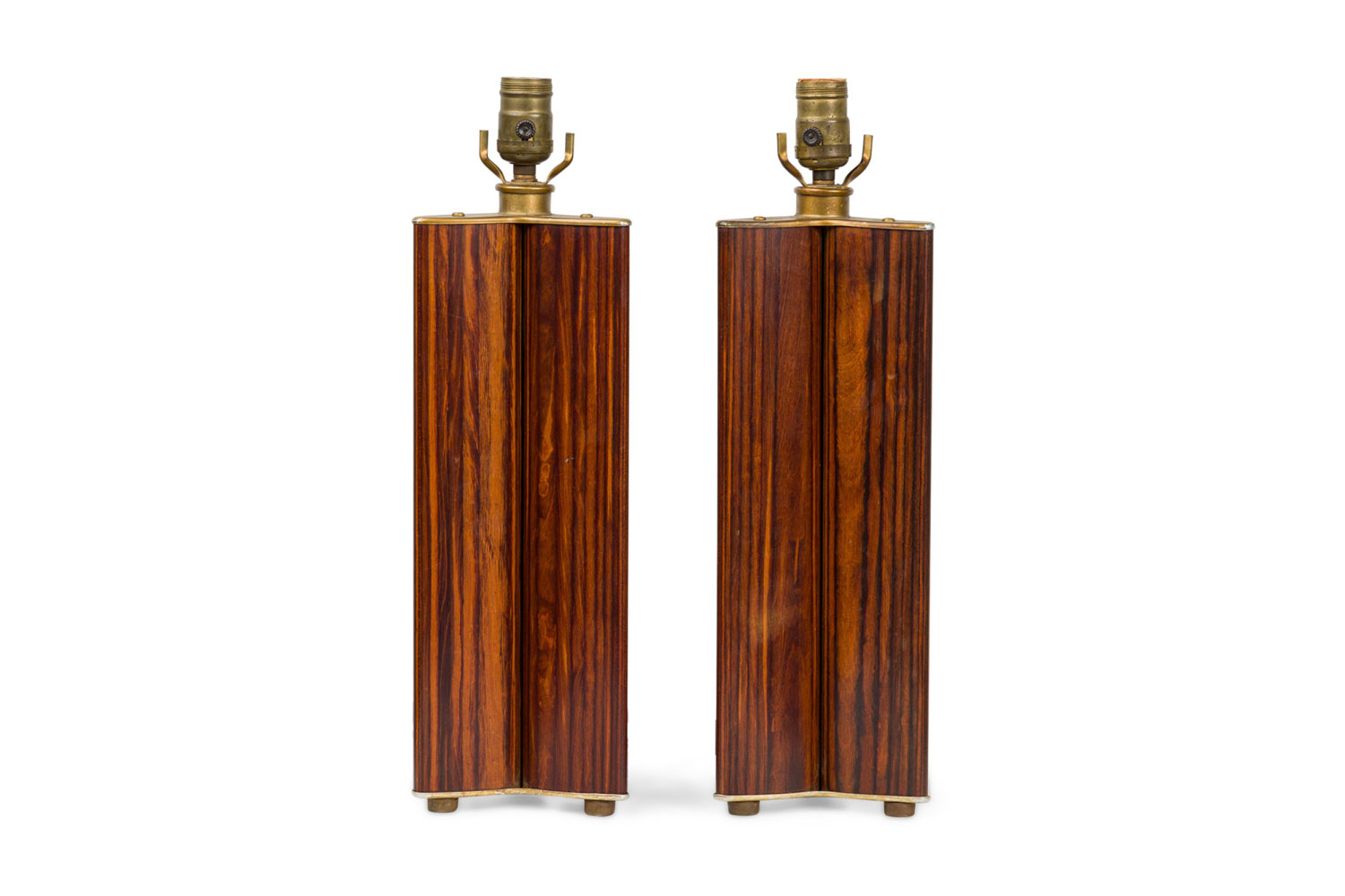 Pair of italian mid century triquetra form rosewood column table lamps