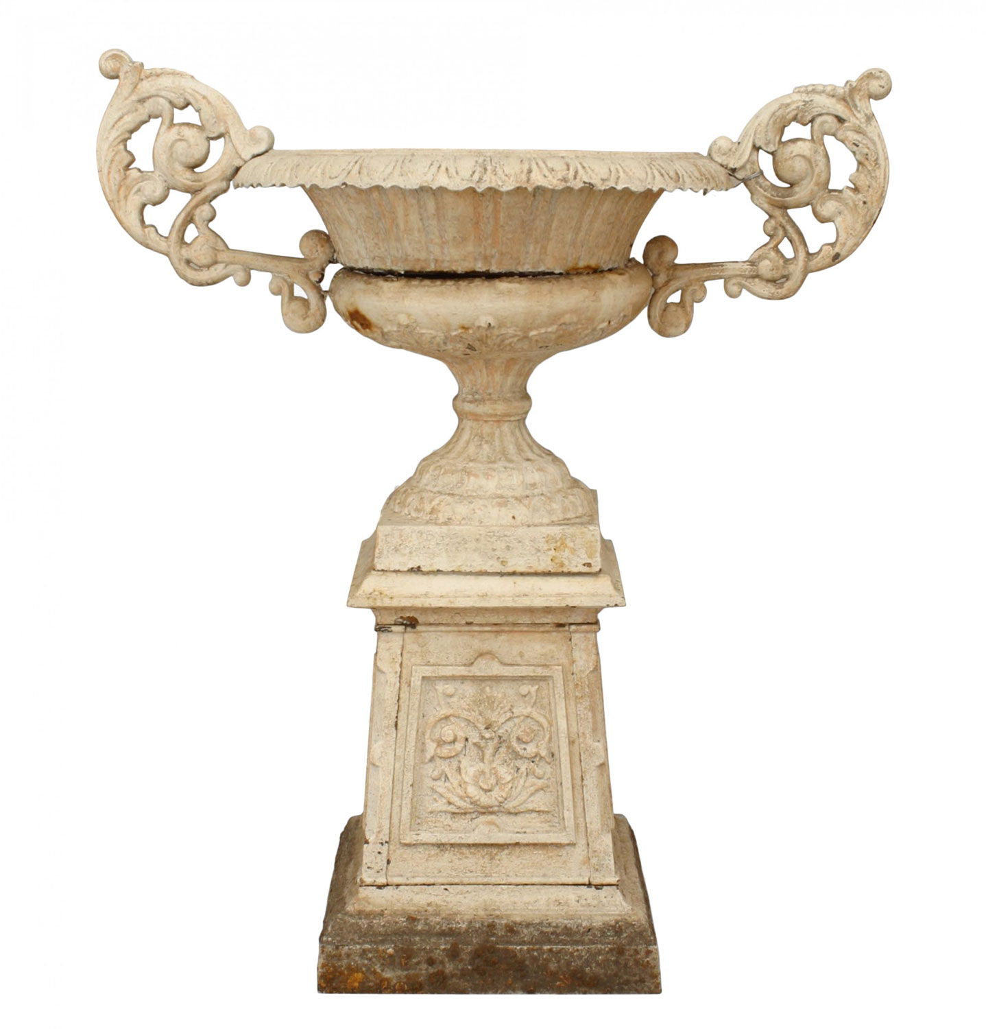 Outdoor victorian white painted iron urn