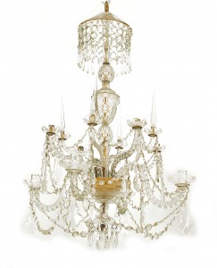 English georgian crystal and brass chandelier