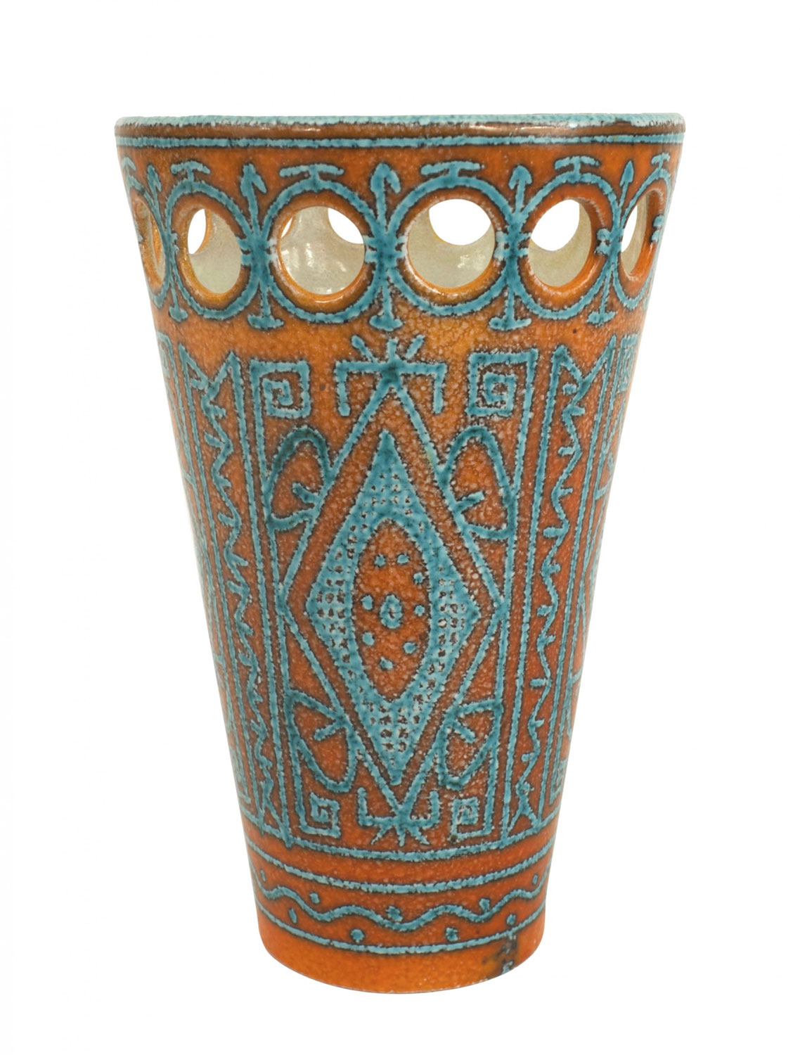 Italian mid century orange and turquoise porcelain vase