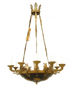 French empire bronze chandelier with ebonized bowl 1