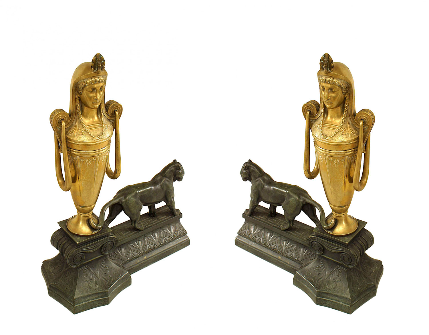 Pair of french empire bronze panther andirons 1