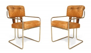 German art deco brown leather arm chairs