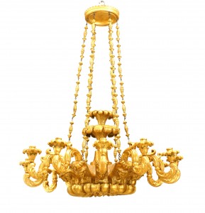 Italian neoclassic egyptian motif gilt wood chandelier