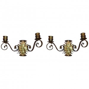 Continental german hammered brass wall sconces