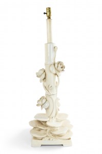 Italian mid century white porcelain floral table lamp