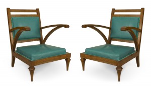 Post war turquoise leather arm chairs 1