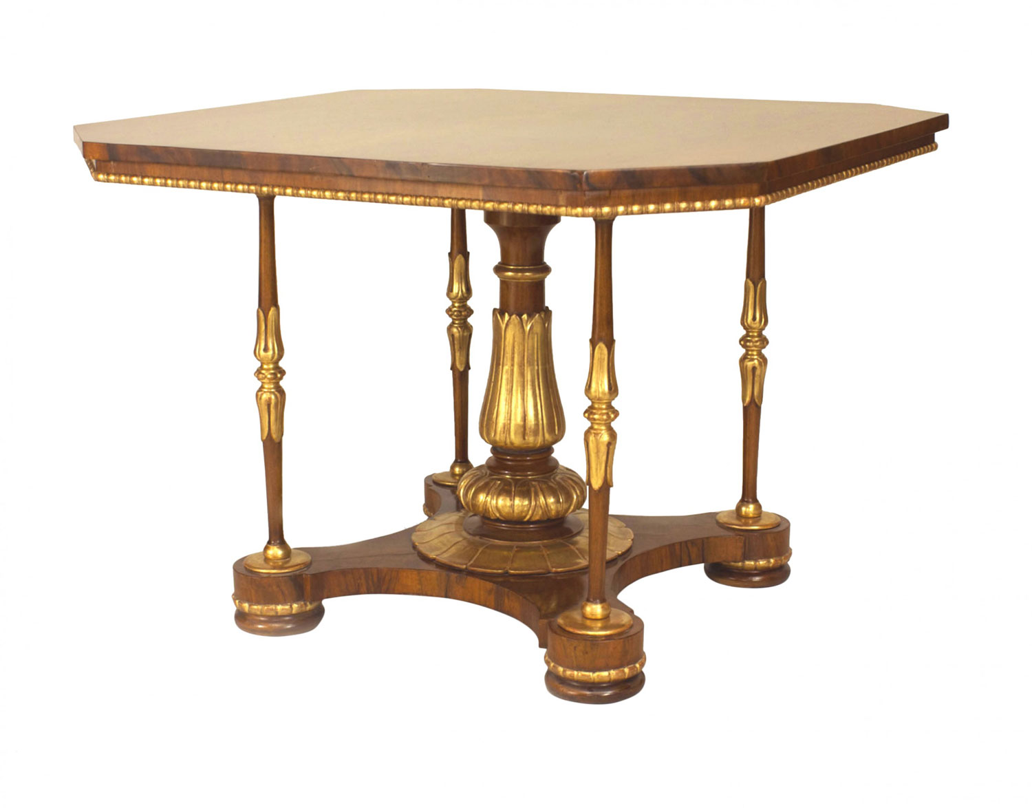 English regency walnut and gilt center table 1