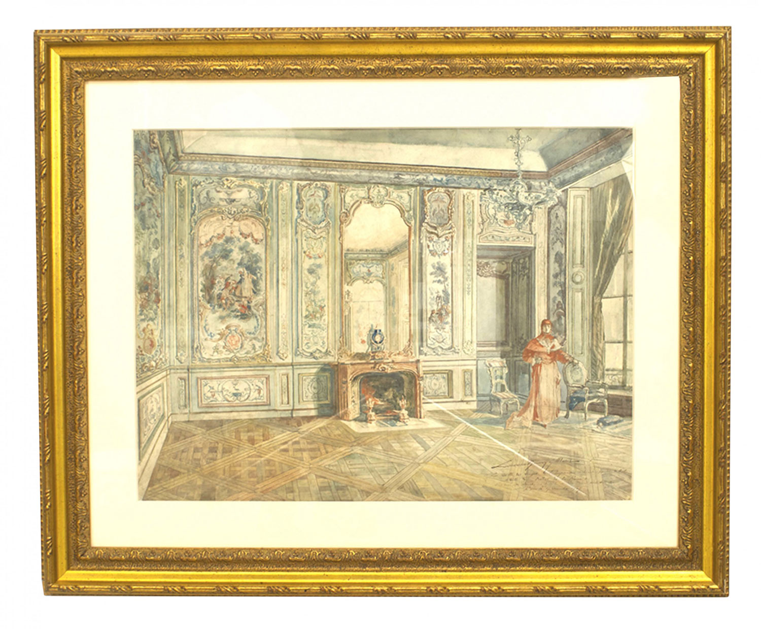 Venetian watercolor of interior scene