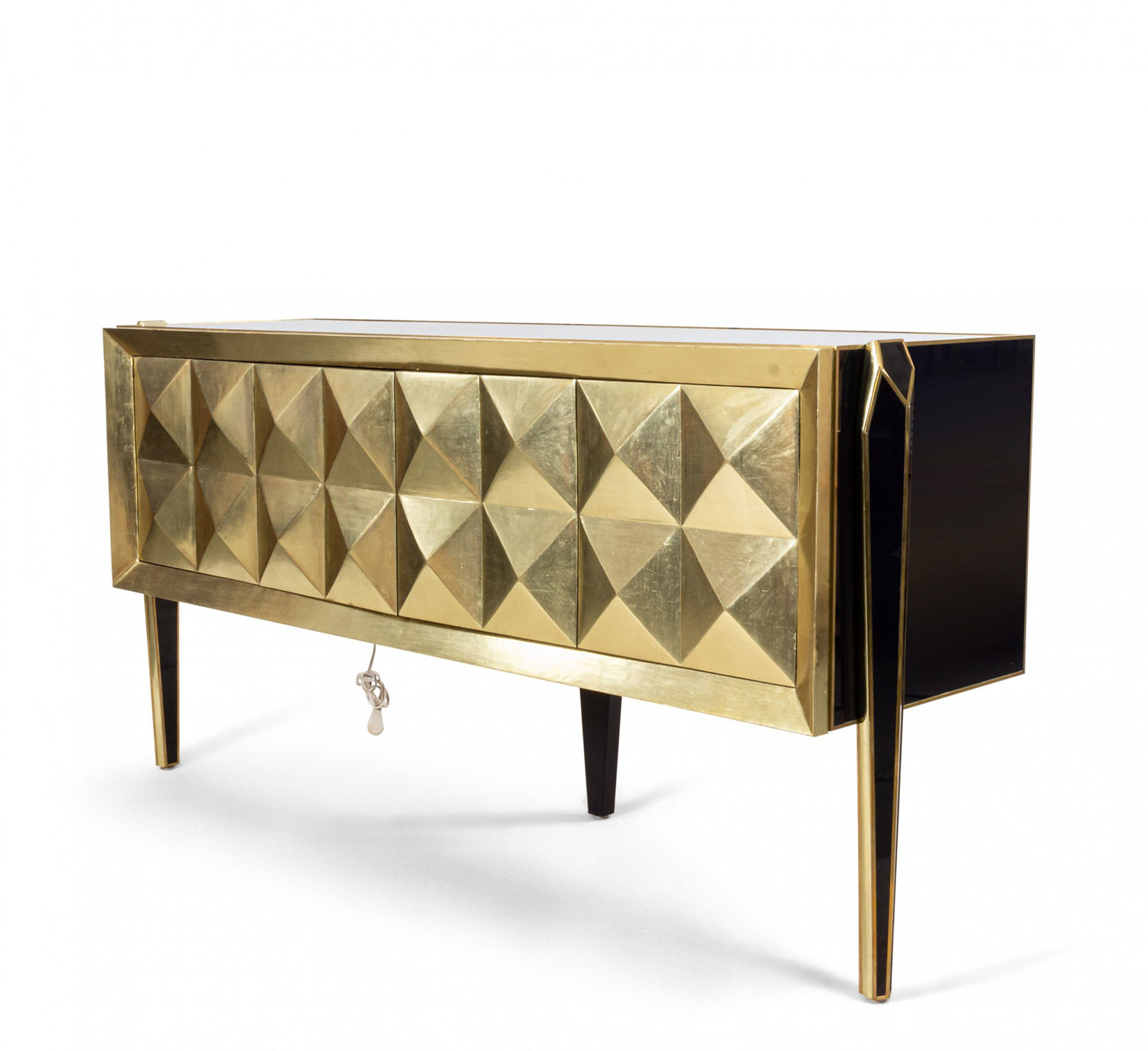 Post war blue glass brass credenza 1