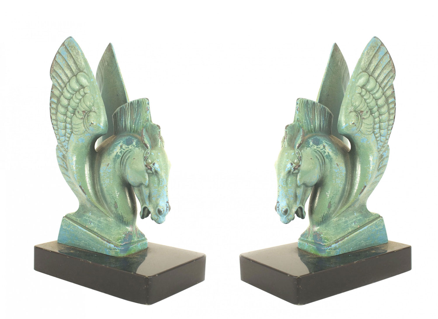 Pair of american art deco patinated copper pegasus bookends