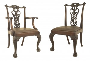 English chippendale brown leather chairs