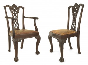 English chippendale brown leather chairs 3