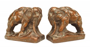 Pair of continental patinated copper elephant bookends