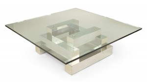 American post war aluminum and brass coffee table