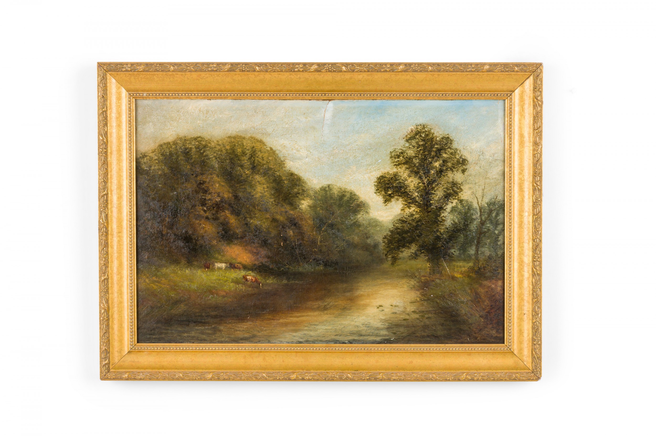 English victorian landscape of cows by trees