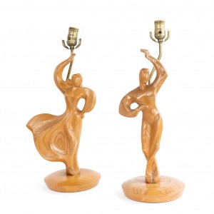 Mid century heifetz fruitwood figural table lamps 1