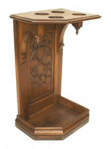 English gothic oak umbrella stand