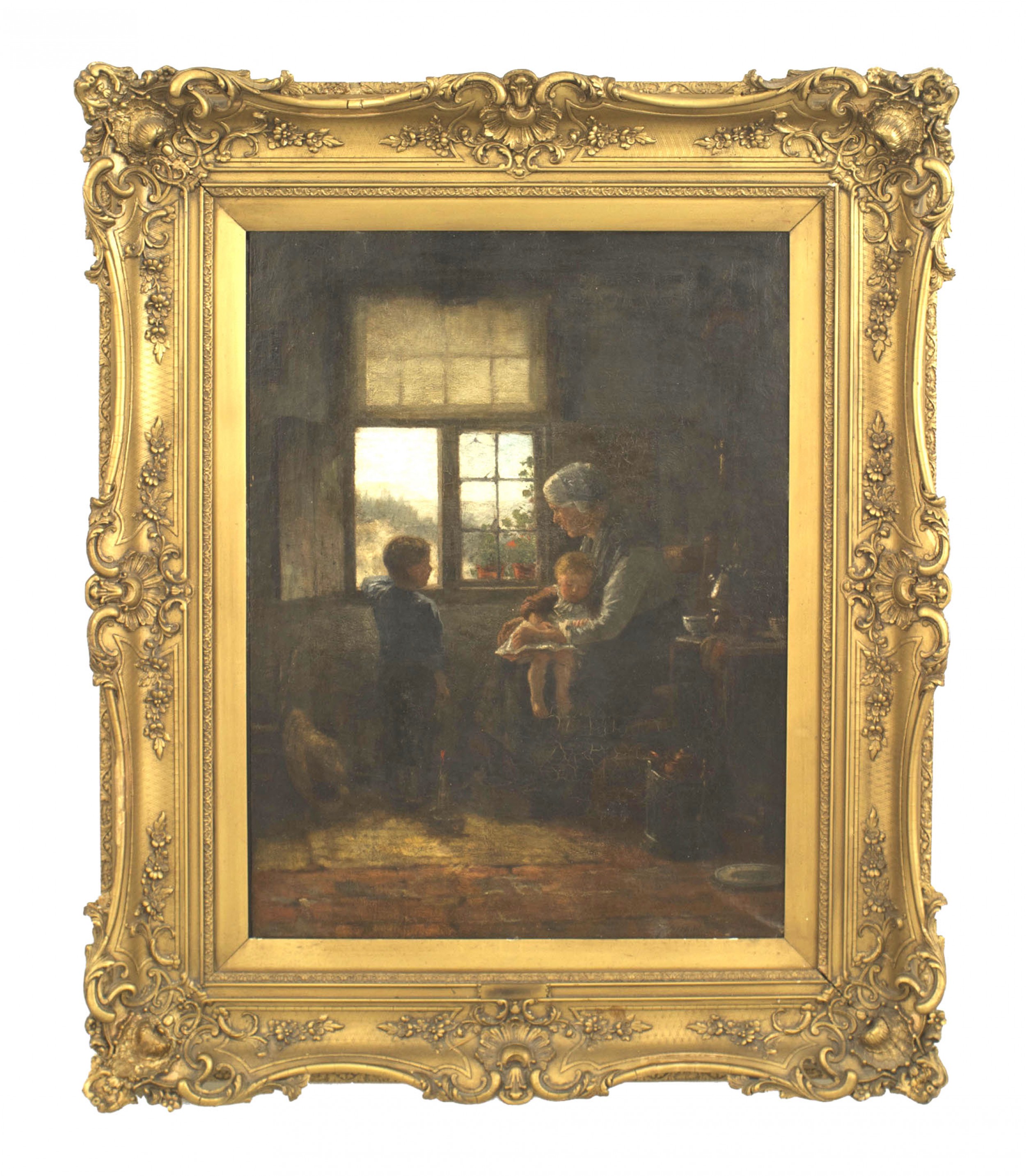 Dutch oil painting of interior window scene