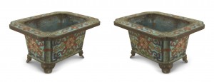 Pair chinese cloisonne pots with stands