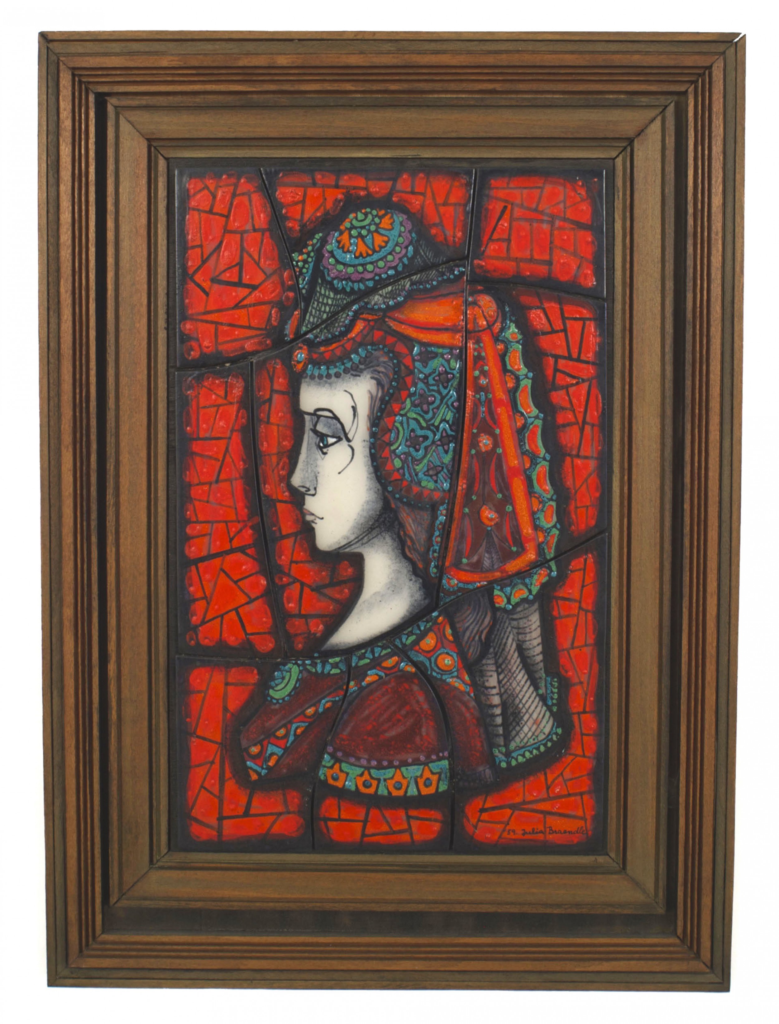 Mid century orange ceramic profile portrait