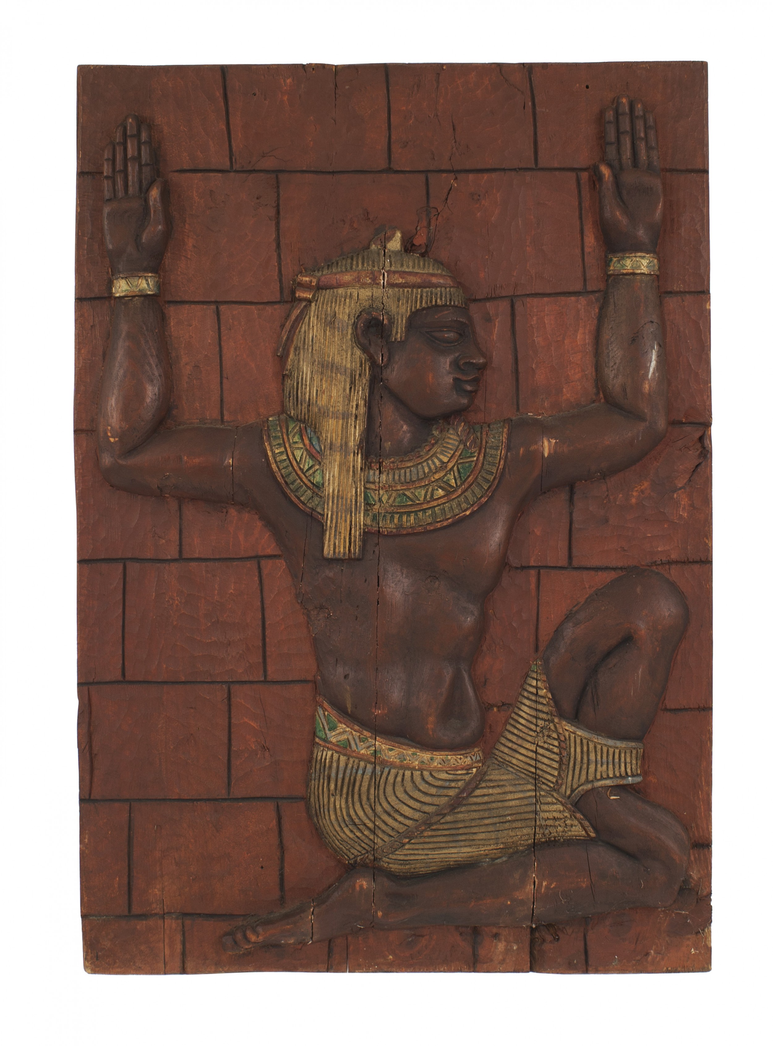 Egyptian revival polychromed wall plaque