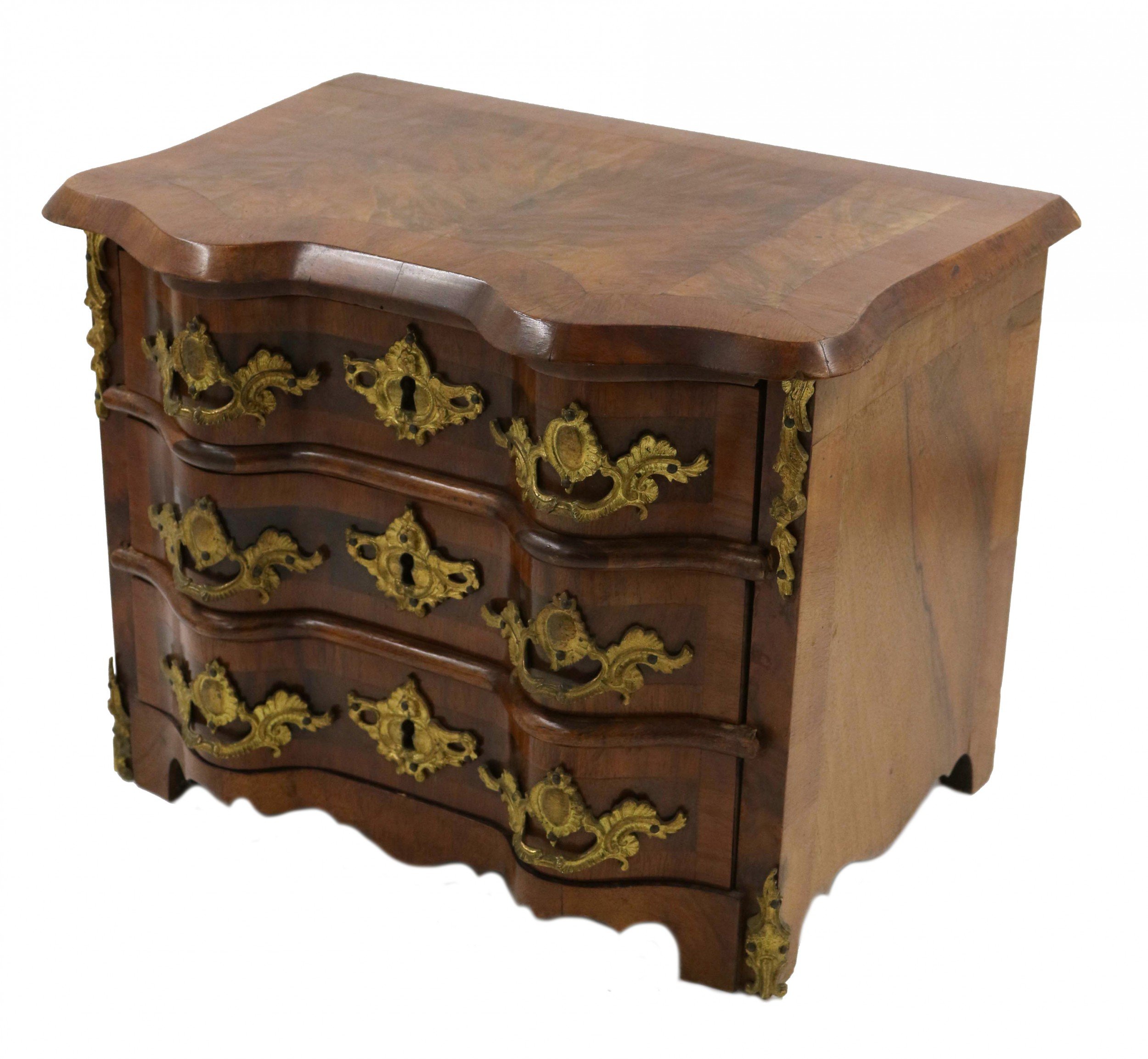 Continental Miniature Wooden Bombe Chest Jewelry Box