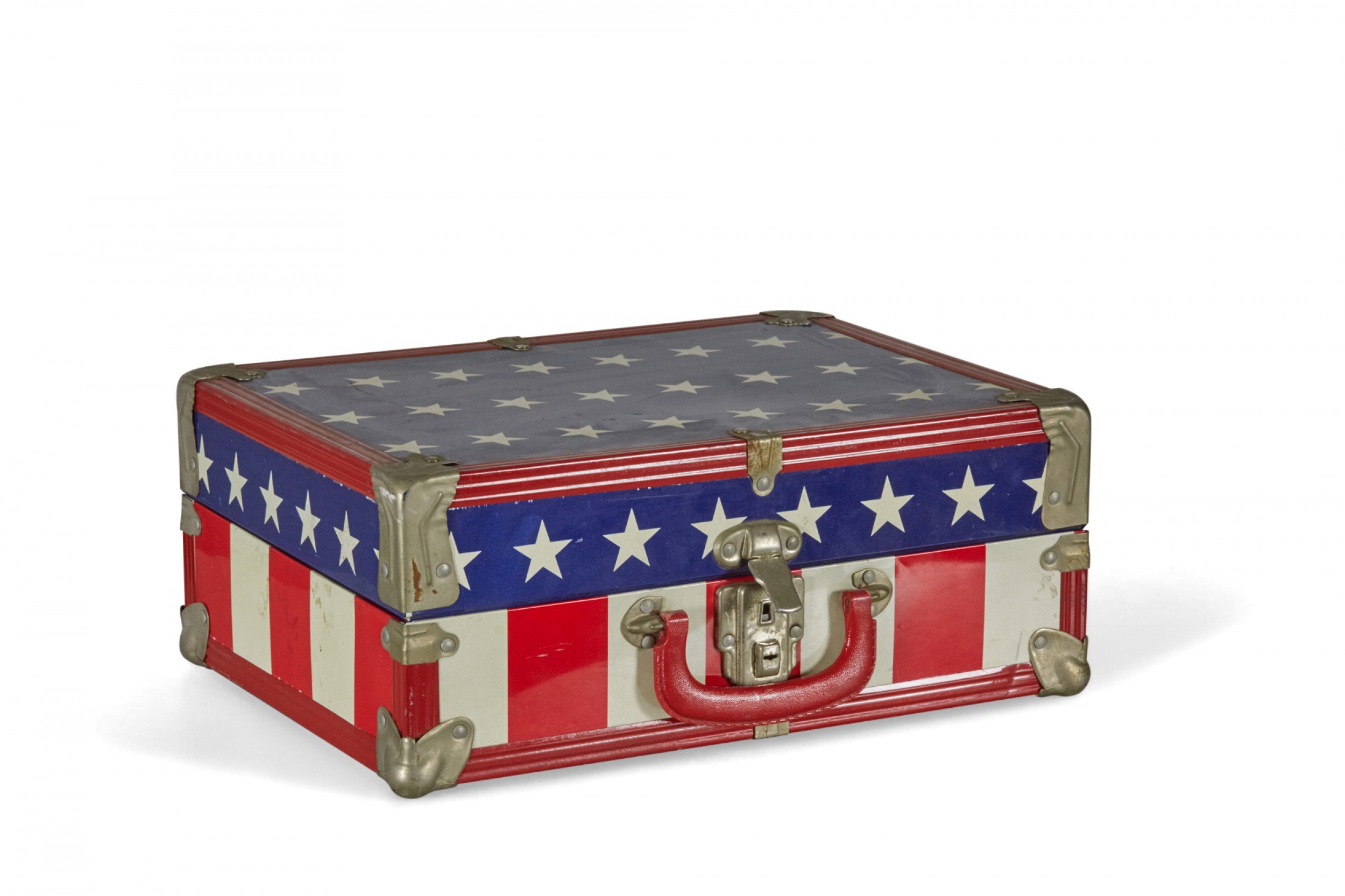Mid century american small red white and blue flag motif suitcase