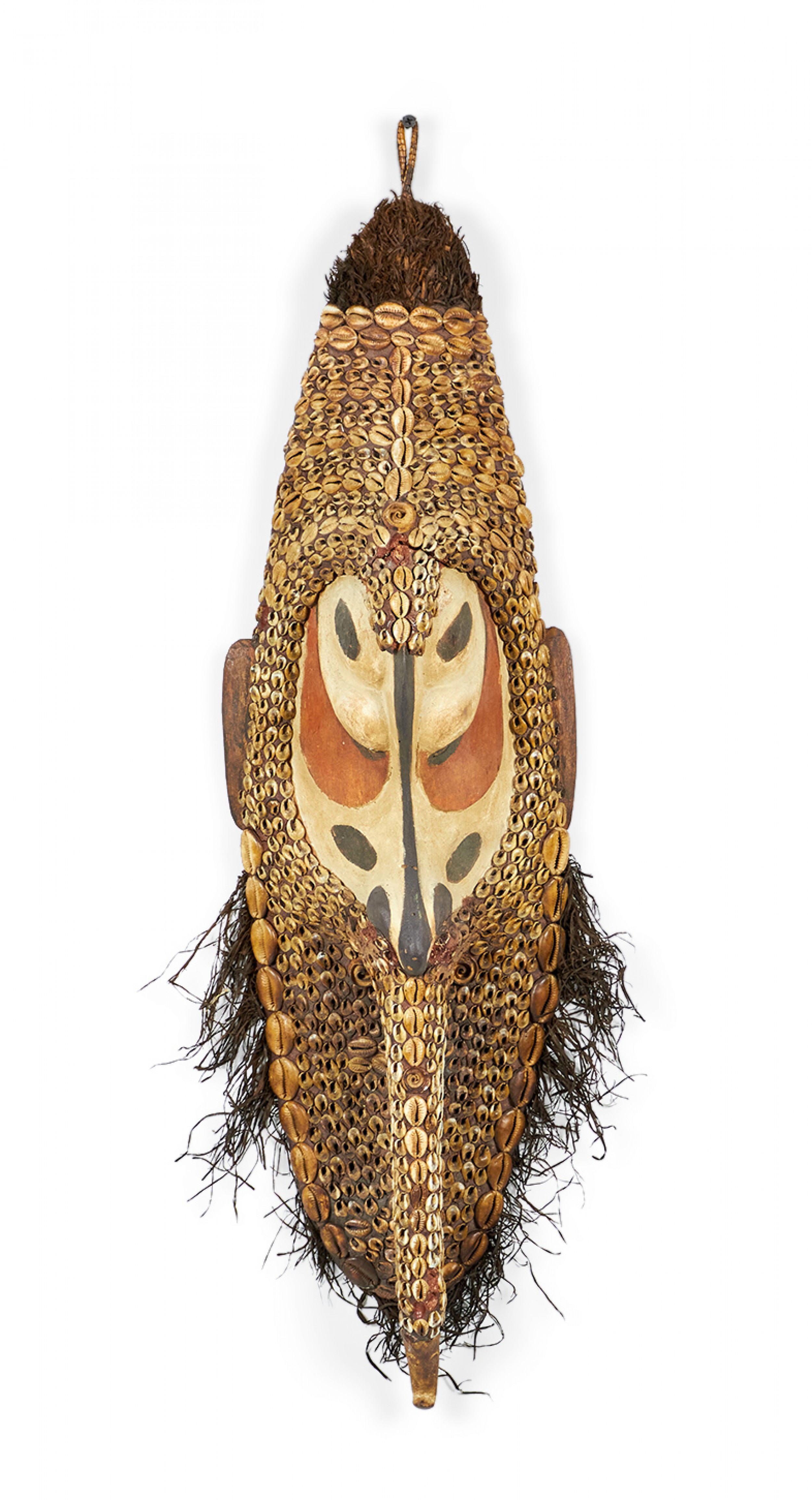 African Cowrie Shell and Root Fiber Beaked Mask