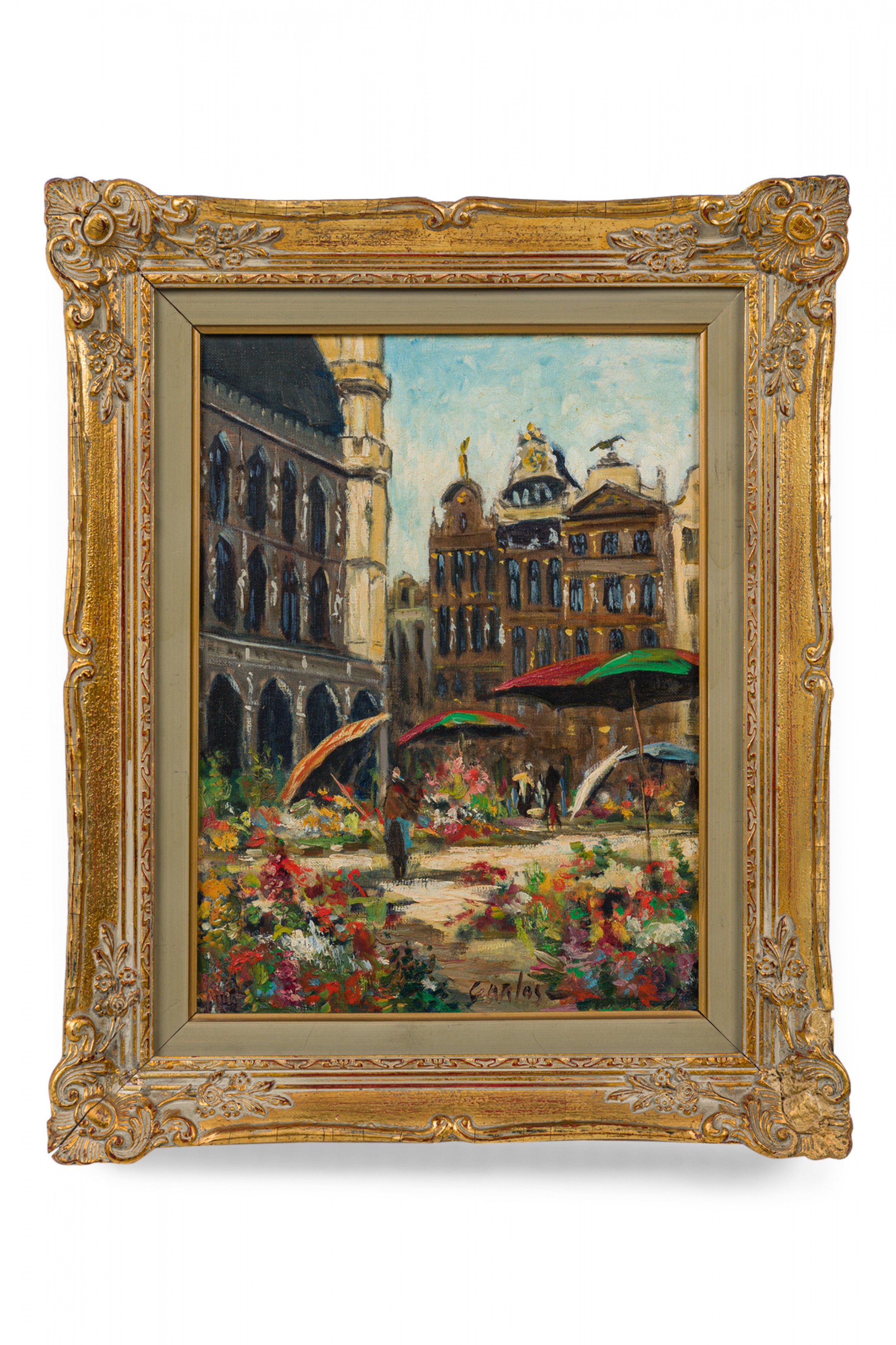 Oil Painting Depicting Spanish Street Scene