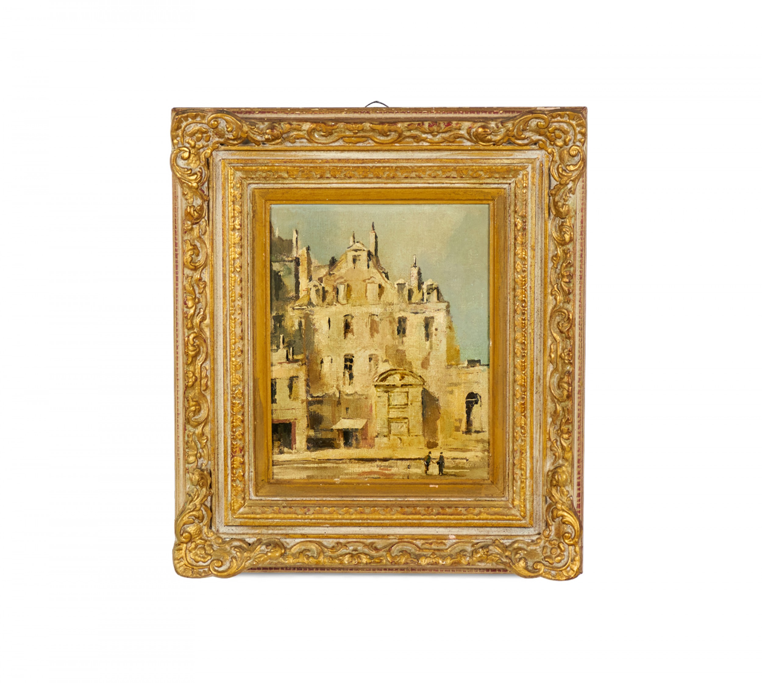 French Mid Century Framed Oil Painting of a Versailles Cityscape on Canvas