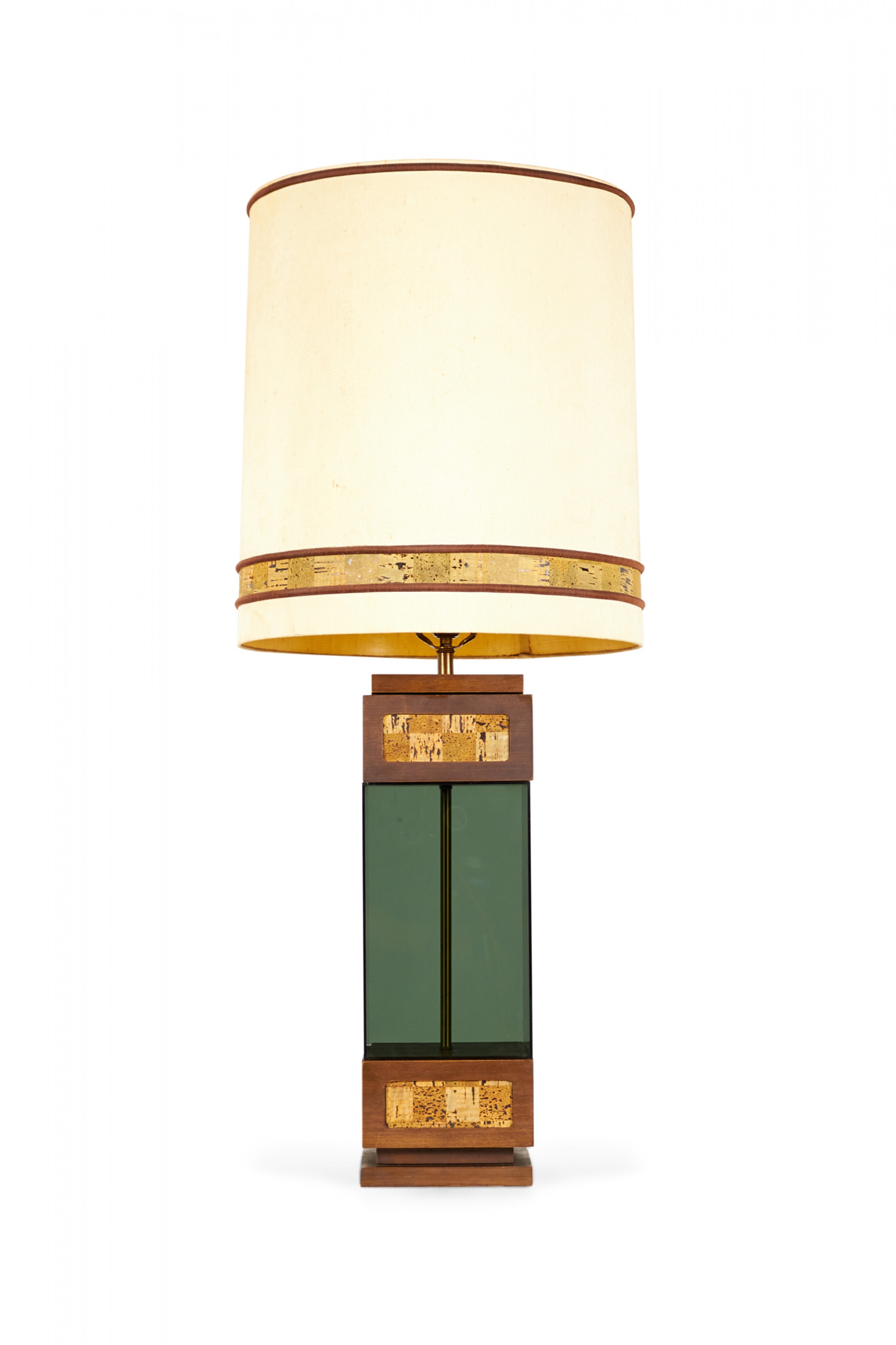 American Mid Century Smoked Glass and Cork Table Lamp