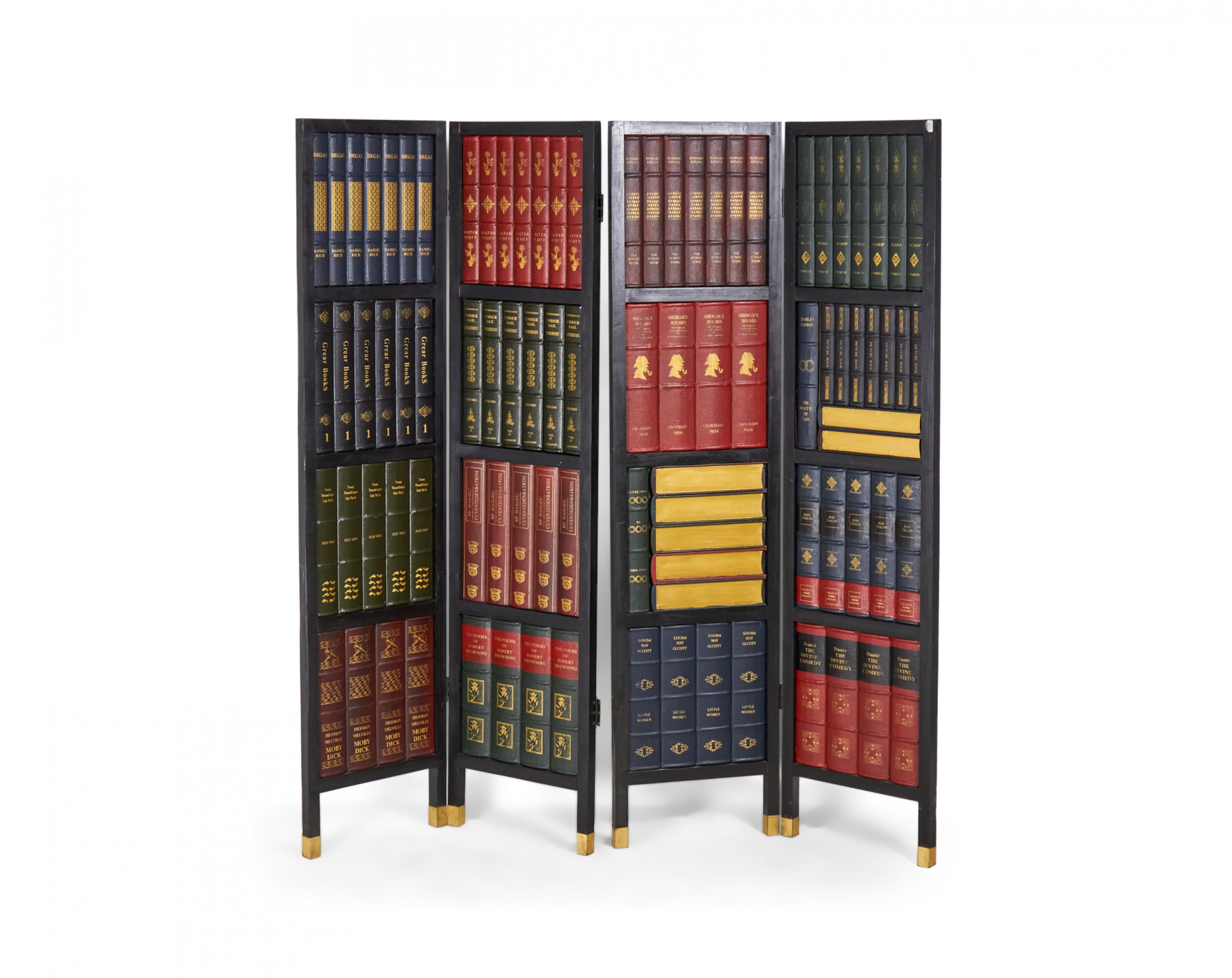 American Mid Century Faux Bookshelf Design 3 Fold Screen