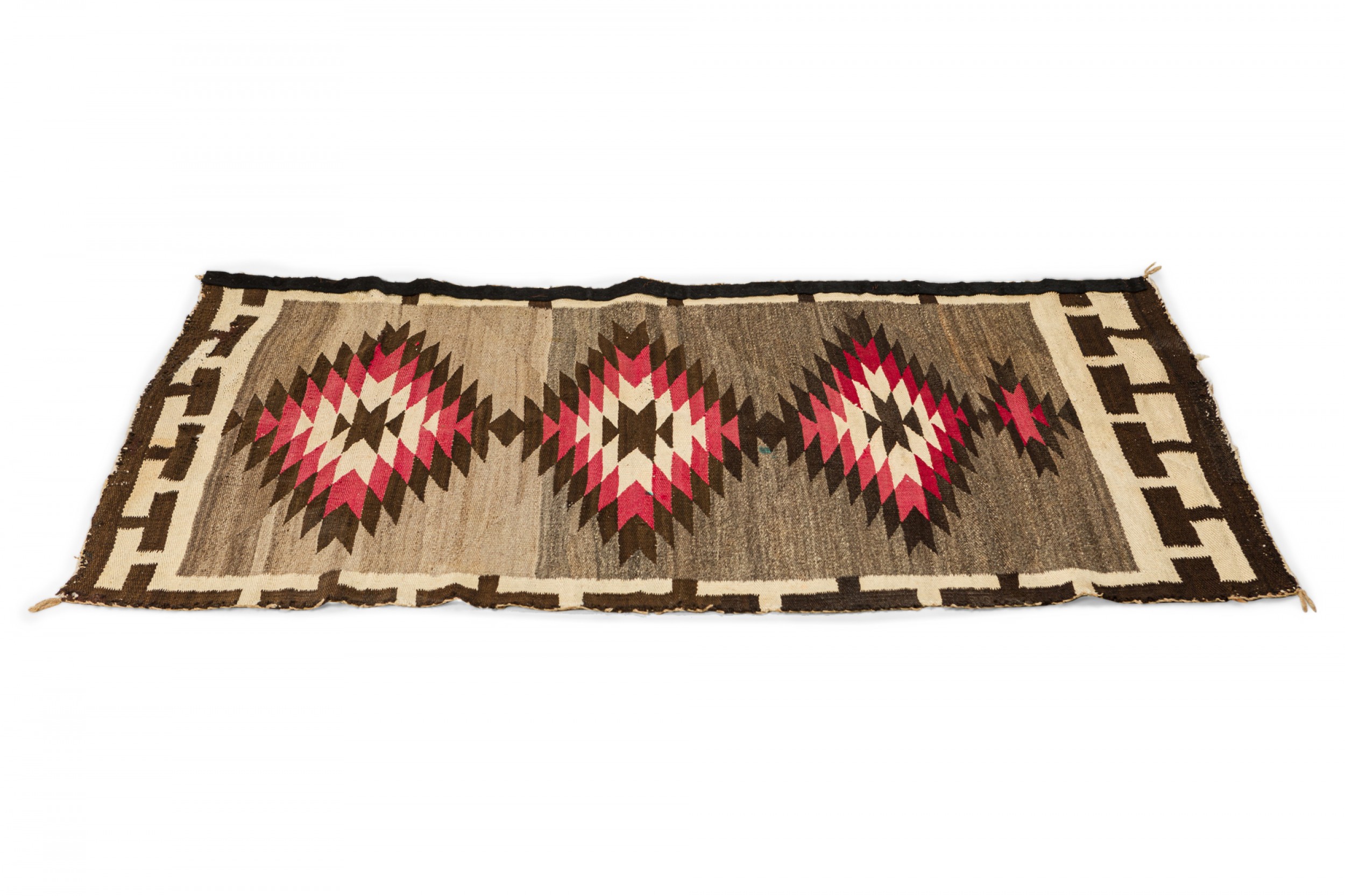 Indigenous American Woven Patterned Brown and Pink Rectangular Rug