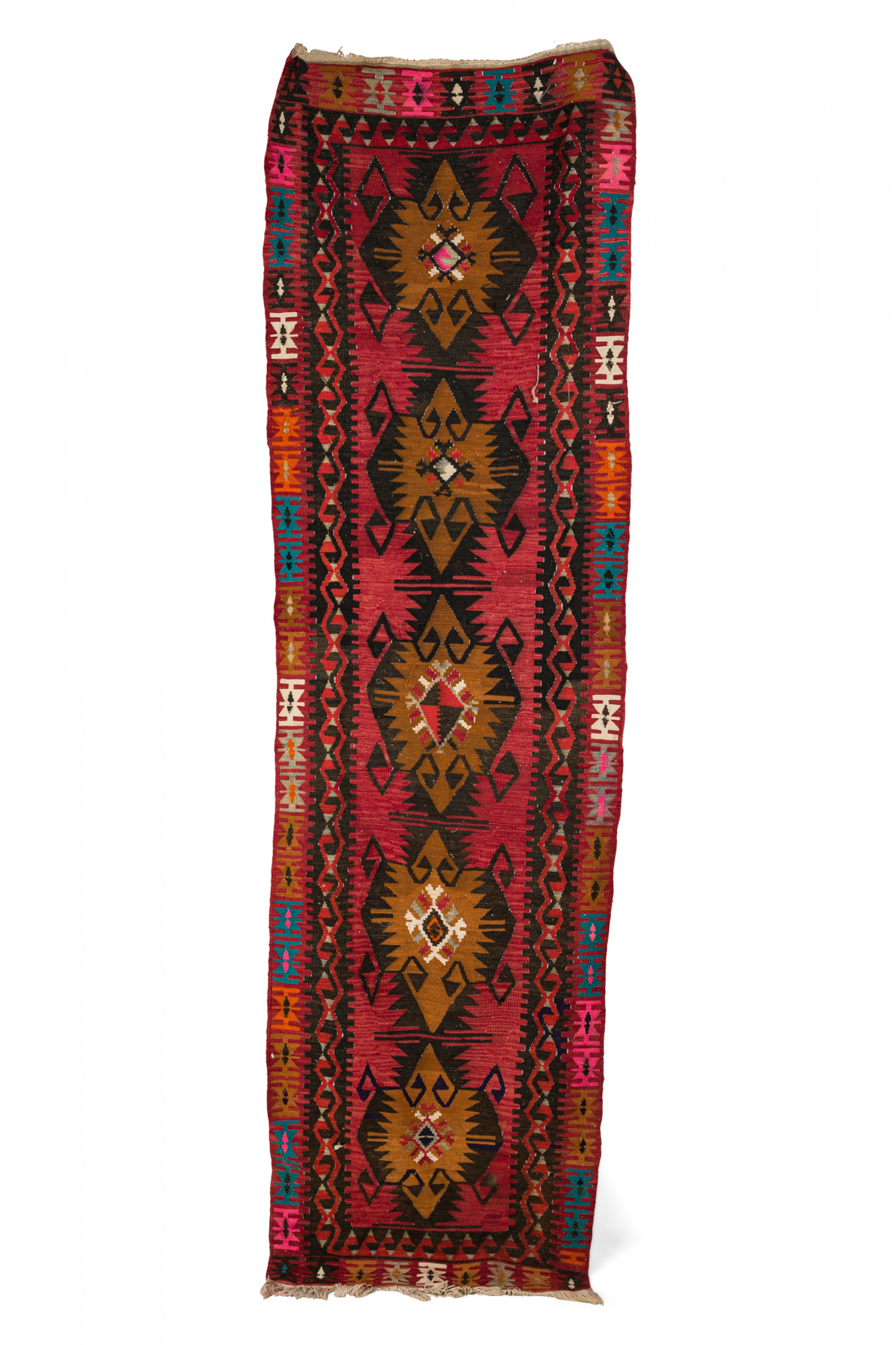 Indigenous American Woven Geometric Patterned Multi Colored Floor Runner Rug