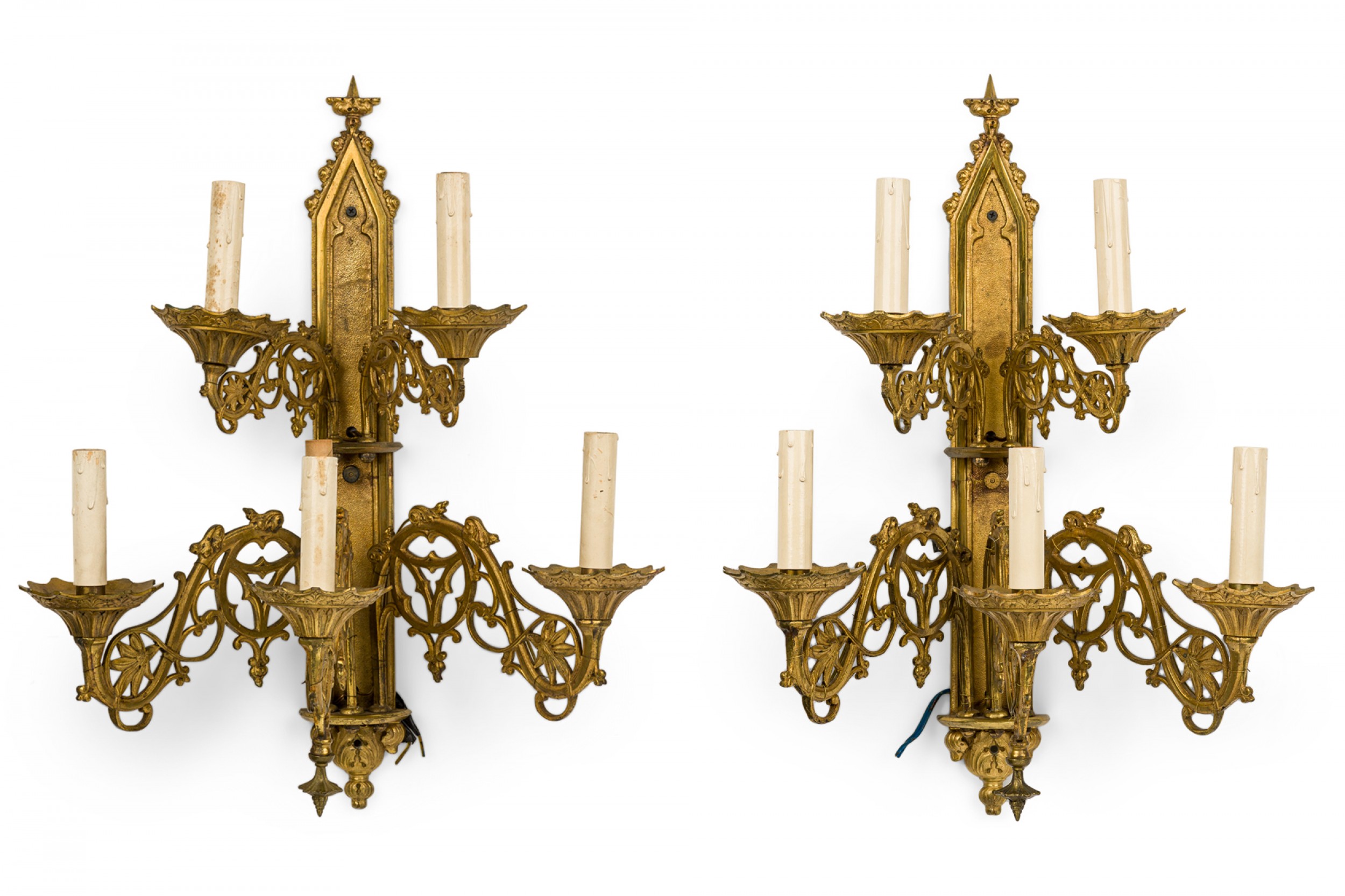 Pair of french gothic style gilt bronze sconces