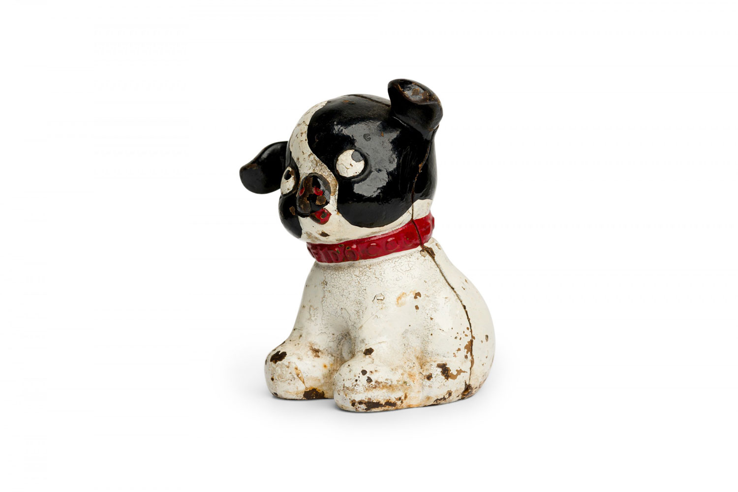American country antique black and white painted cast iron dog form coin bank 