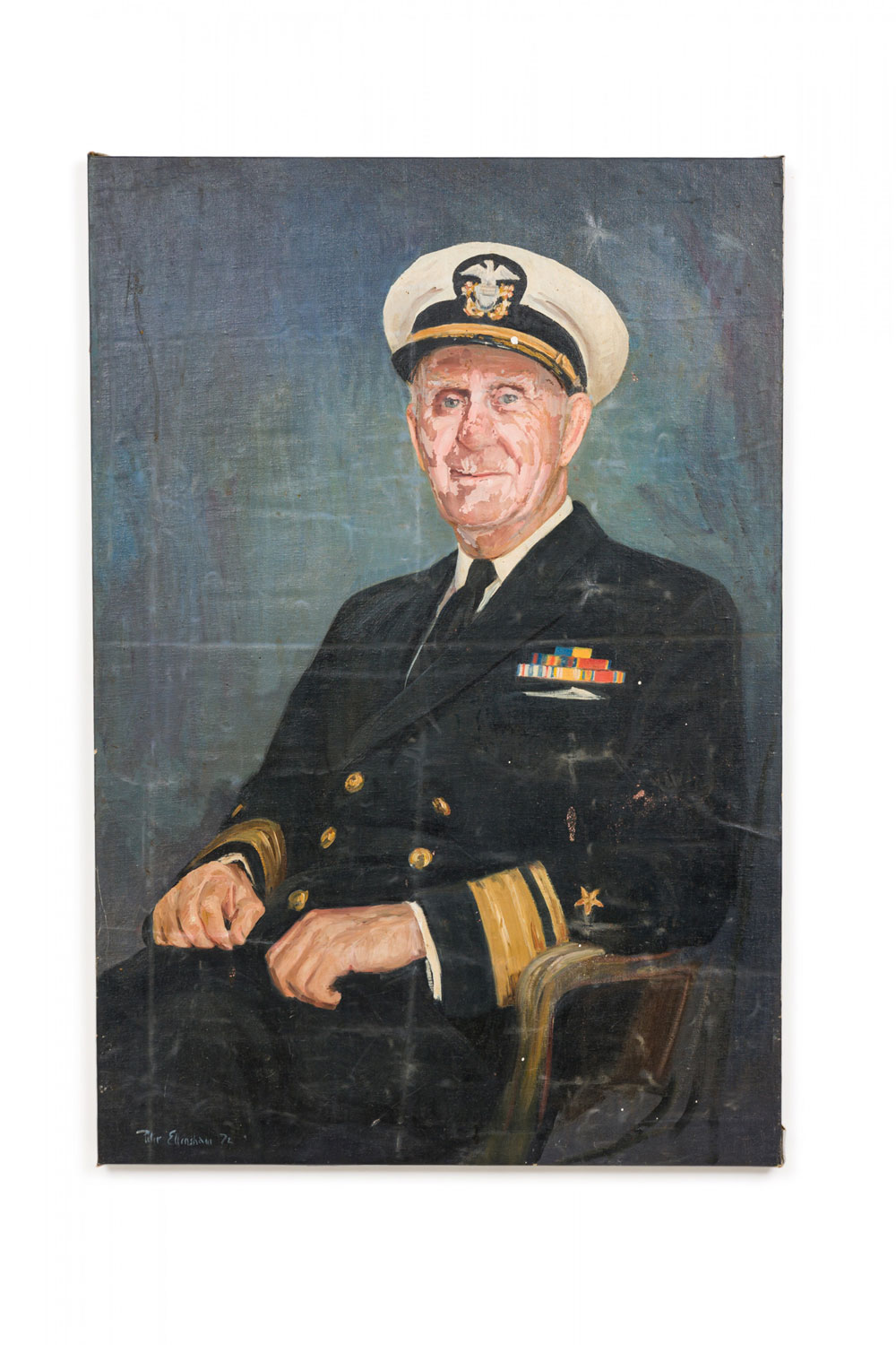 Oil painting portrait of a naval officer on stretched canvas