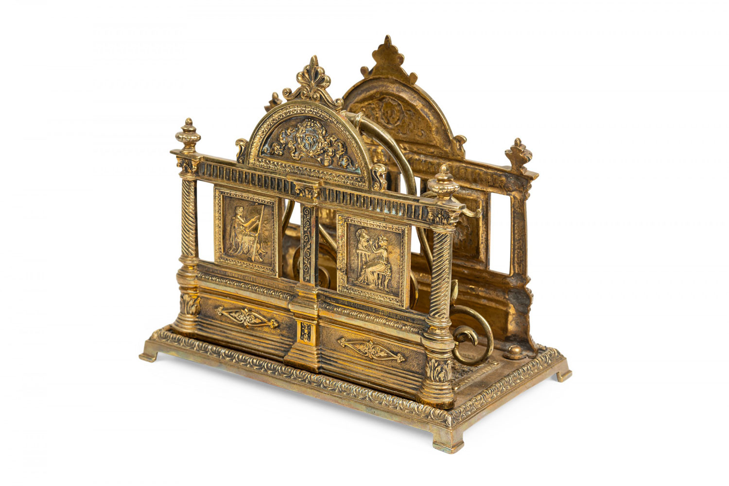 English victorian style brass two compartment letter holder with neoclassical decorations