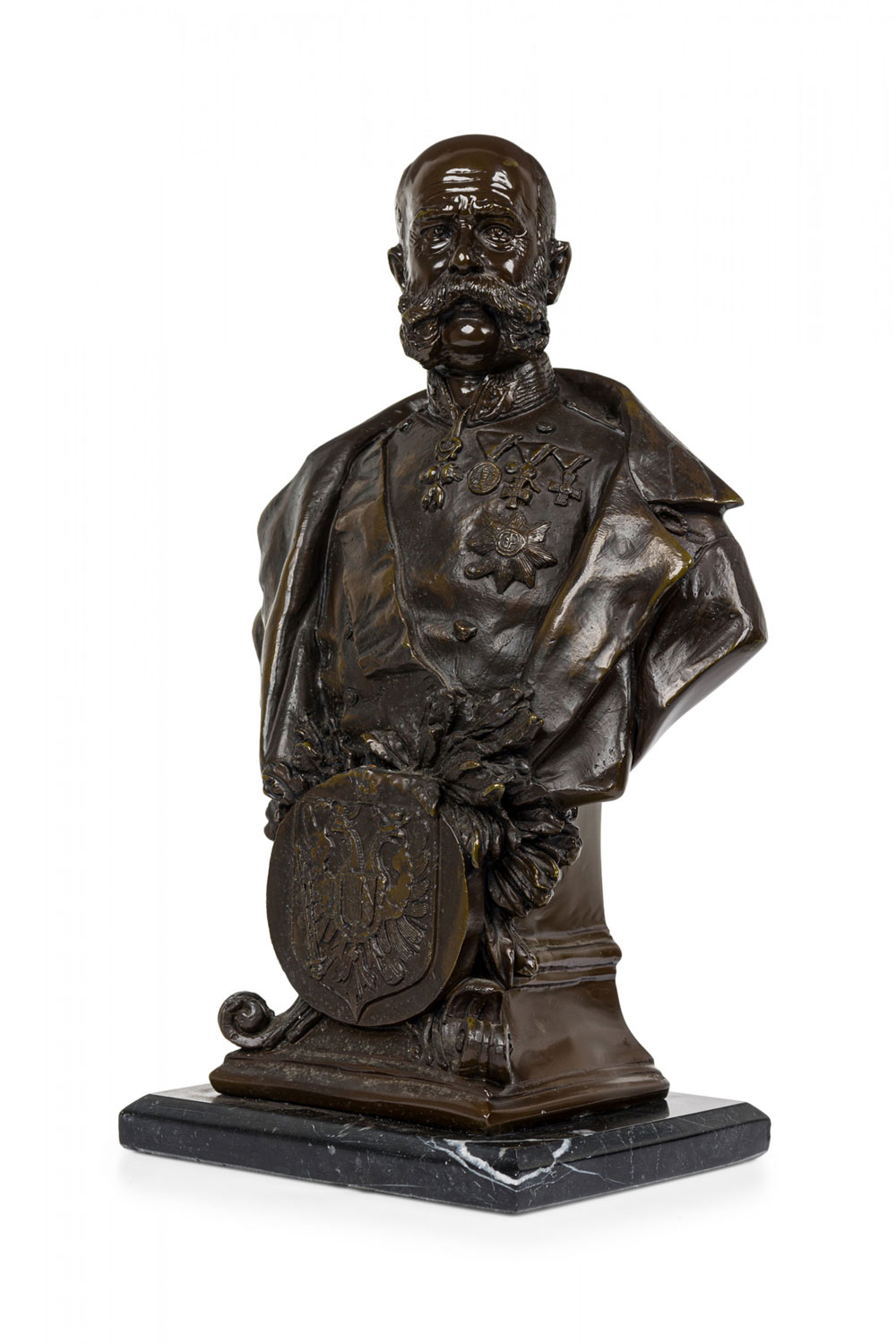 Continental bronze bust of a mustachioed dignitary military officer