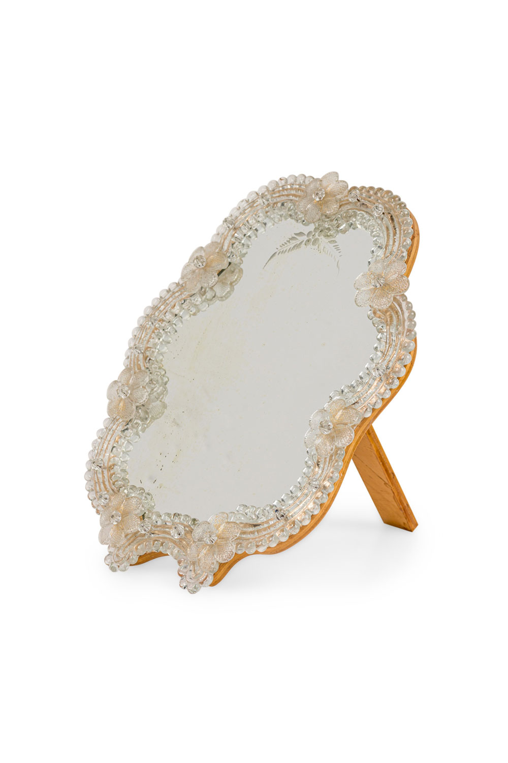 Mid century american shaped dressing table vanity mirror with beaded glass frame