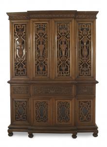 Anglo indian carved teakwood breakfront cabinet