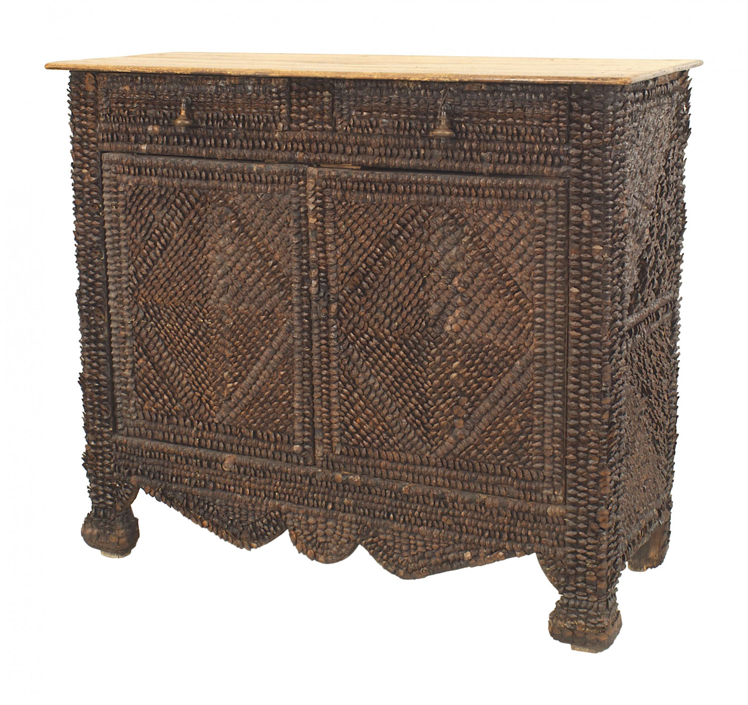 Continental pine cone veneer cabinet